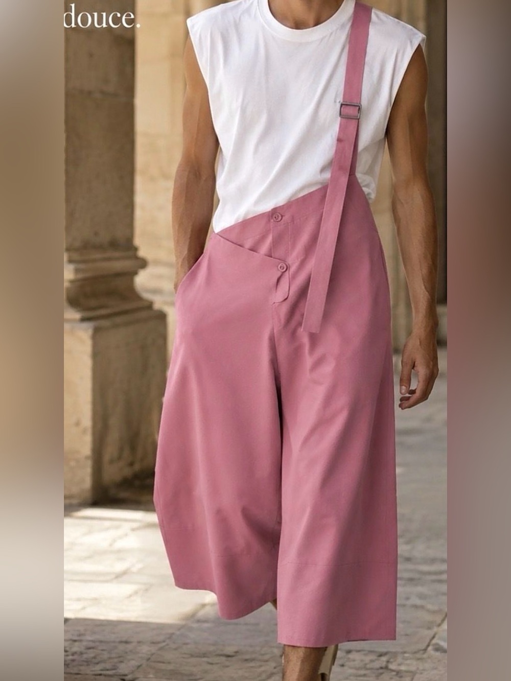 Pink Wide-Leg Overalls with One-Shoulder Strap